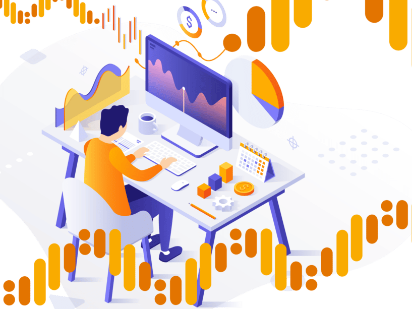 illustration of a person looking at data on a computer